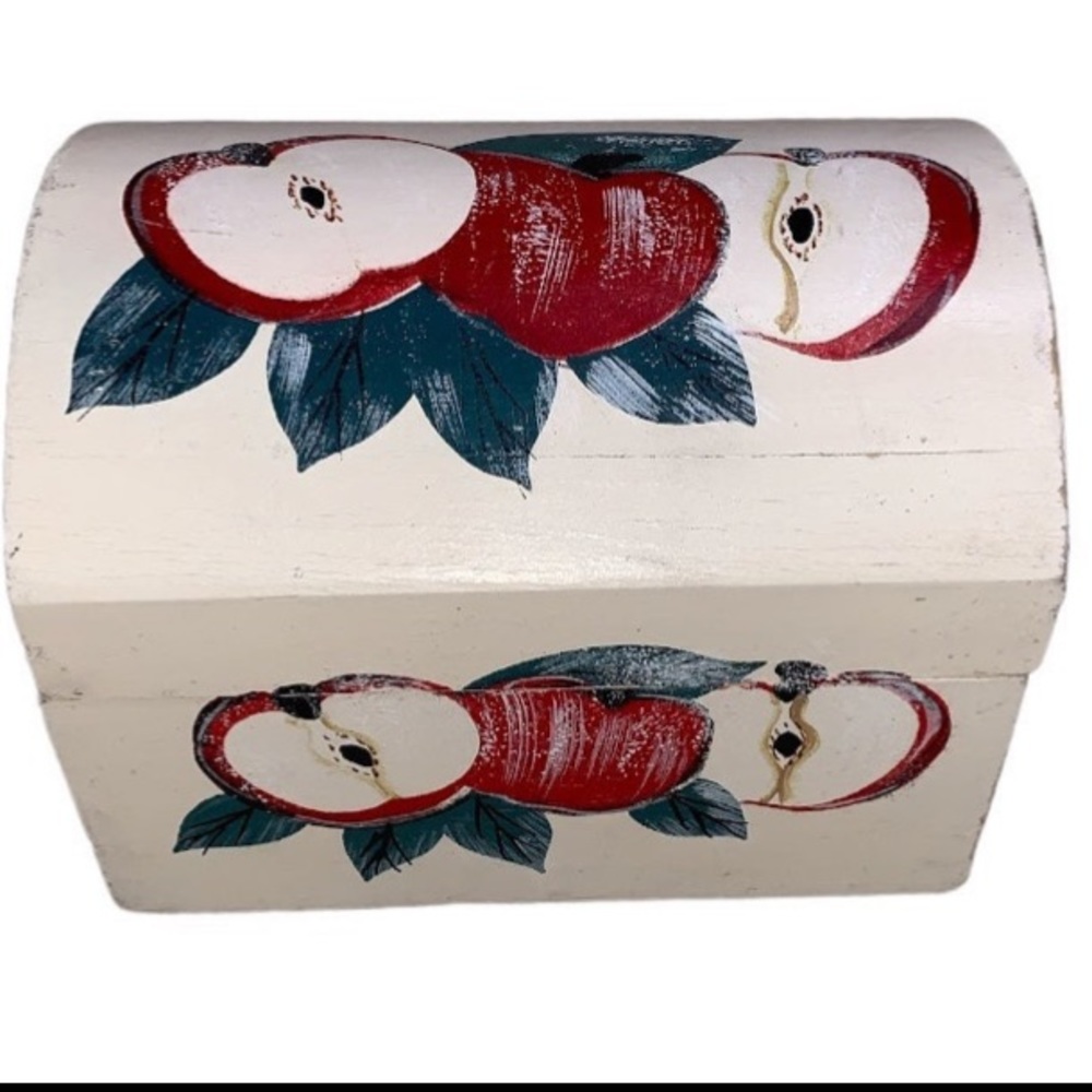 6" Vintage cream color recipe box Apple painted farmhouse